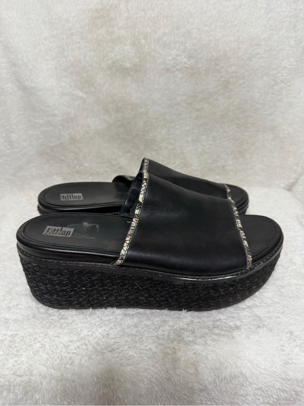 FitFlop Eloise Espadrille Wedge Slide Platform Sandals Black size 9 - Picture 8 of 16